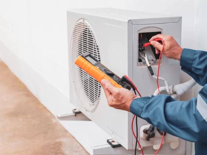 Technician checking an outdoor air unit